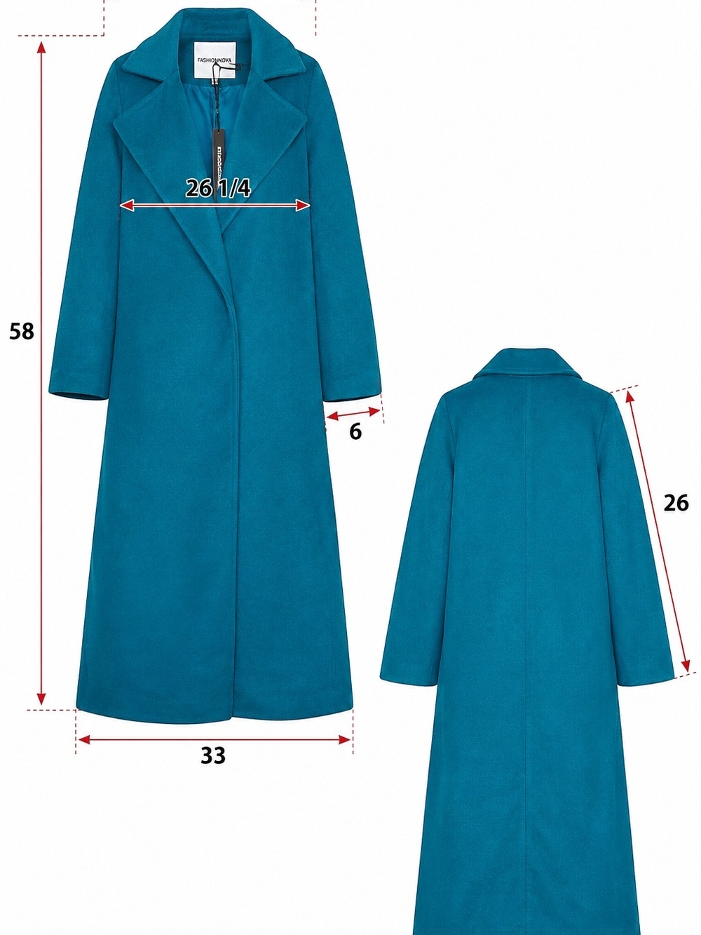 NWT Fashion Nova Soho Chic Coat Long Turquoise Belted 1X - Picture 5 of 9